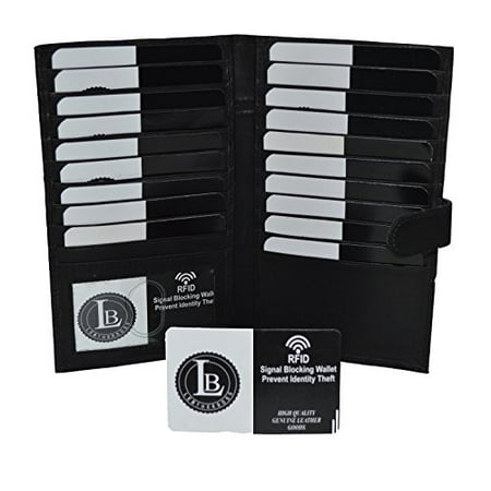 RFID Blocking Premium Genuine Leather Bifold Credit Card Holder with snap