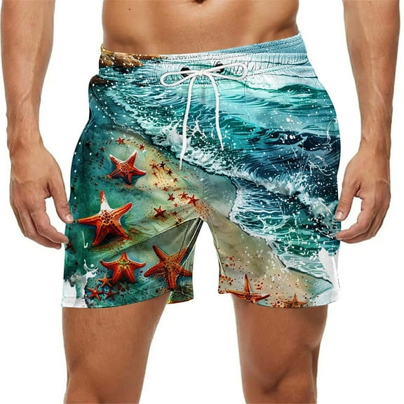 Qulqfy Swimming Trunks for Men 7 Inch Inseam Big & Tall Hawaiian Print Quick Dry Board Shorts Drawstring Surf with Pockets Stretch Beach Shorts Mens Swimsuit L