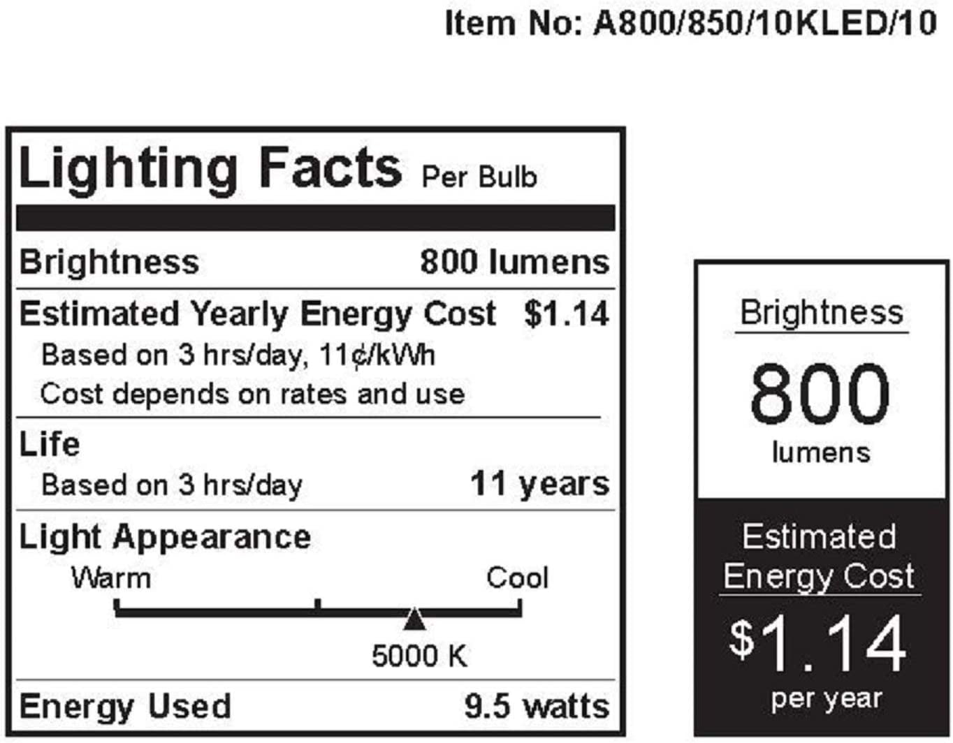 FEIT 60W LED Bulbs Non Dimmable 800L 5K 10PK