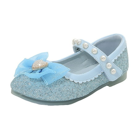 NOLDARES Toddler Dress Shoes Mary Jane Shoes Girls Ballet Flats for Kids Wedding Party Uniform Shoes(Blue 9.5-10 Years)