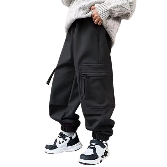 CONZONE Kids Boys Baggy Cargo Pants Wide Leg Casual Pants for Child Elastic Waist Lightweight Fall Winter Athletic Jogger Pants with Pockets