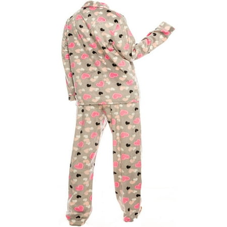 

Womens Ladies Fleece PJ Pajama Set Gray Heart (1 set) Size XL