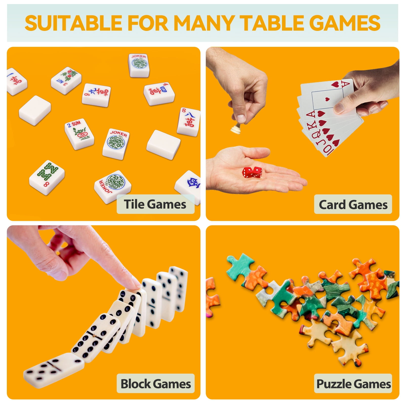 AzulHome Anti-Slip Noise Reducing Game Mat - Mahjong, Poker, Cards, Dominoes Table Cover with Portable Carry Bag (Orange)