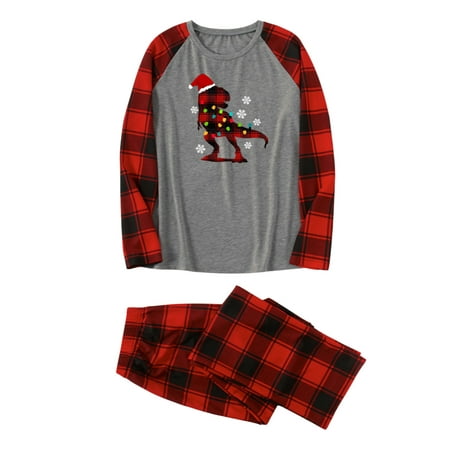 

Spring hue Family Christmas Matching Sets Dinosaur Plaid Print Family Christmas Clothes Christmas Matching Jammies for Adults Kids/Dog