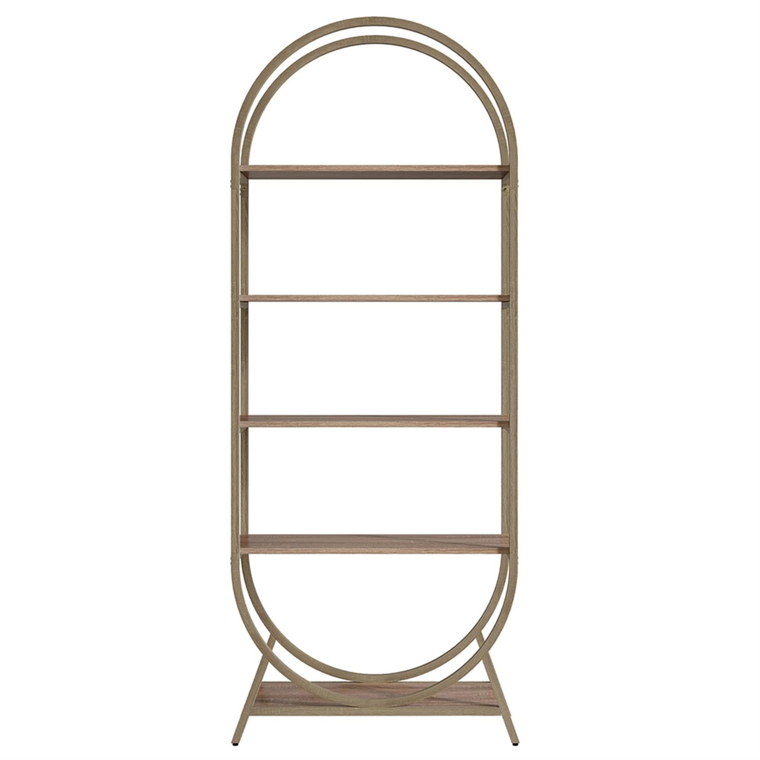 Demi Bonn 5 Tier Open Bookshelf, Wood and Metal Bookcase Storage Organizer, 71" Tall Arched Display Standing Shelf Unit for Bedroom, Living Room, Beige