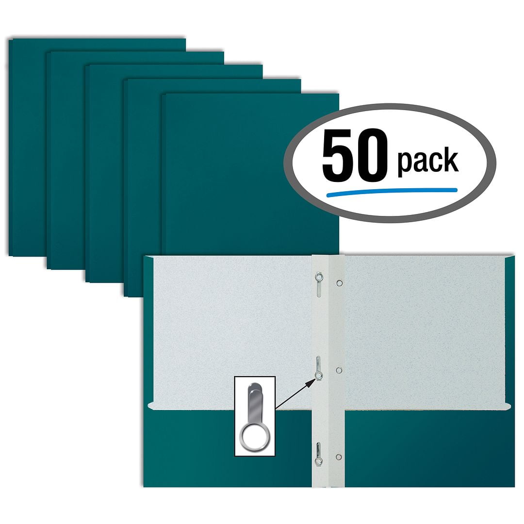 Teal Paper 2 Pocket Folders with Prongs, 50 Pack, by Better Office