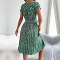 thumbnail image 2 of Women Spring Summer Short Sleeve High Waist Chic Dress Fashion Floral Pleated A Line Long Dress, 2 of 5
