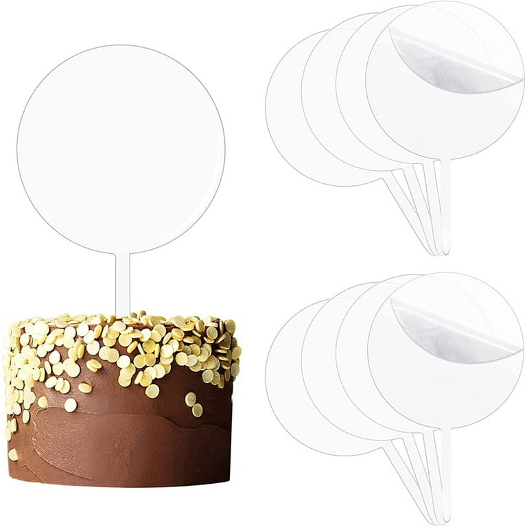 Acrylic Cake Topper Round Cupcake Topper Blank Cake Topper Stick,DIY  Acrylic Cake Topper Blank Circle Cake DecoratingKit 