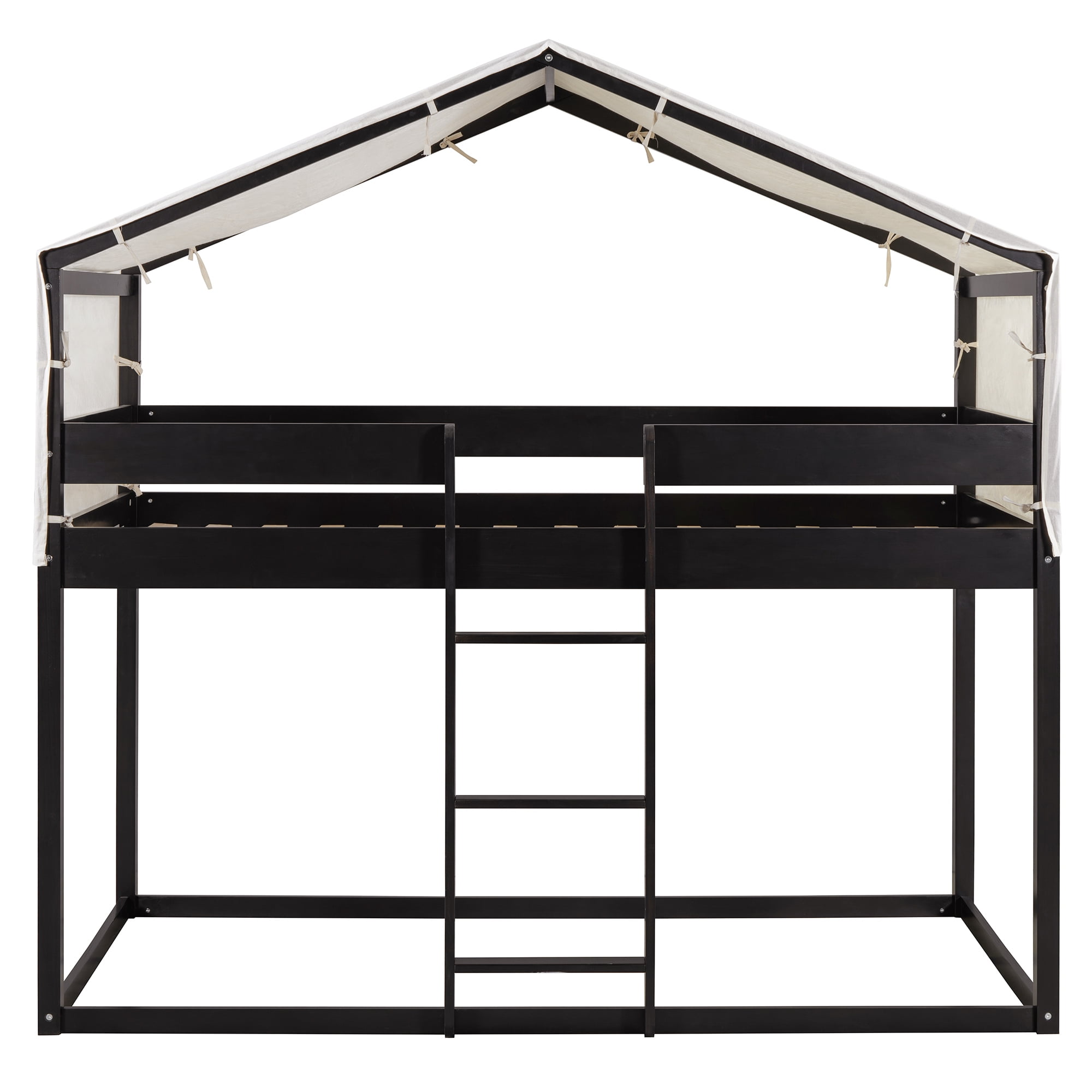 Aukfa Twin over Twin Bunk Bed, Wood Bed Frame with House Top Tent for Kids Boys Girls, Espresso