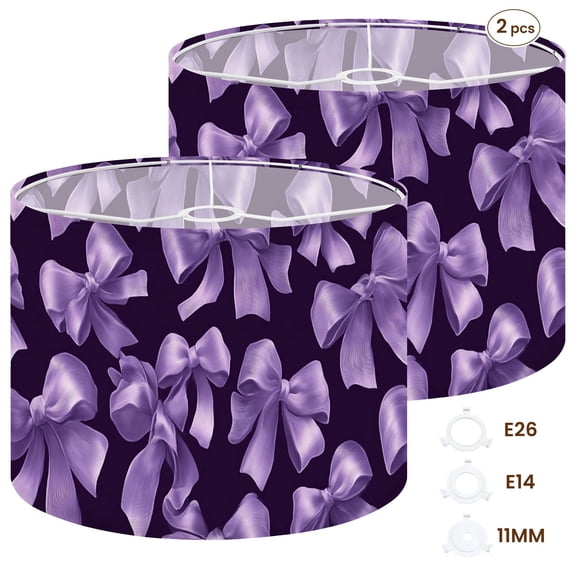 2pcs Set Drum Lampshades (13"x 13"x 10"), retro bowtie bowknot Fabric Lamp Shades, Large Replacement Shades for Table, Floor, and Pendant Lamps, Simple Assembly Needed.