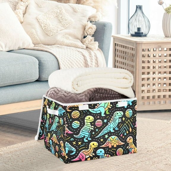 Cute Colorful Line Dinosaurs Storage Basket Foldable Laundry Basket Shelf Kids Toy Storage Container Organizer with Handles