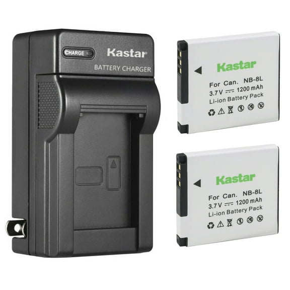 Kastar 2-Pack Battery and AC Wall Charger Replacement for Canon NB-8L NB8L, NB-8LH NB8LH Battery, Canon CB-2LA, CB-2LAE Charger, Canon PowerShot A2200, PowerShot A3000 IS, PowerShot A3100 IS Cameras
