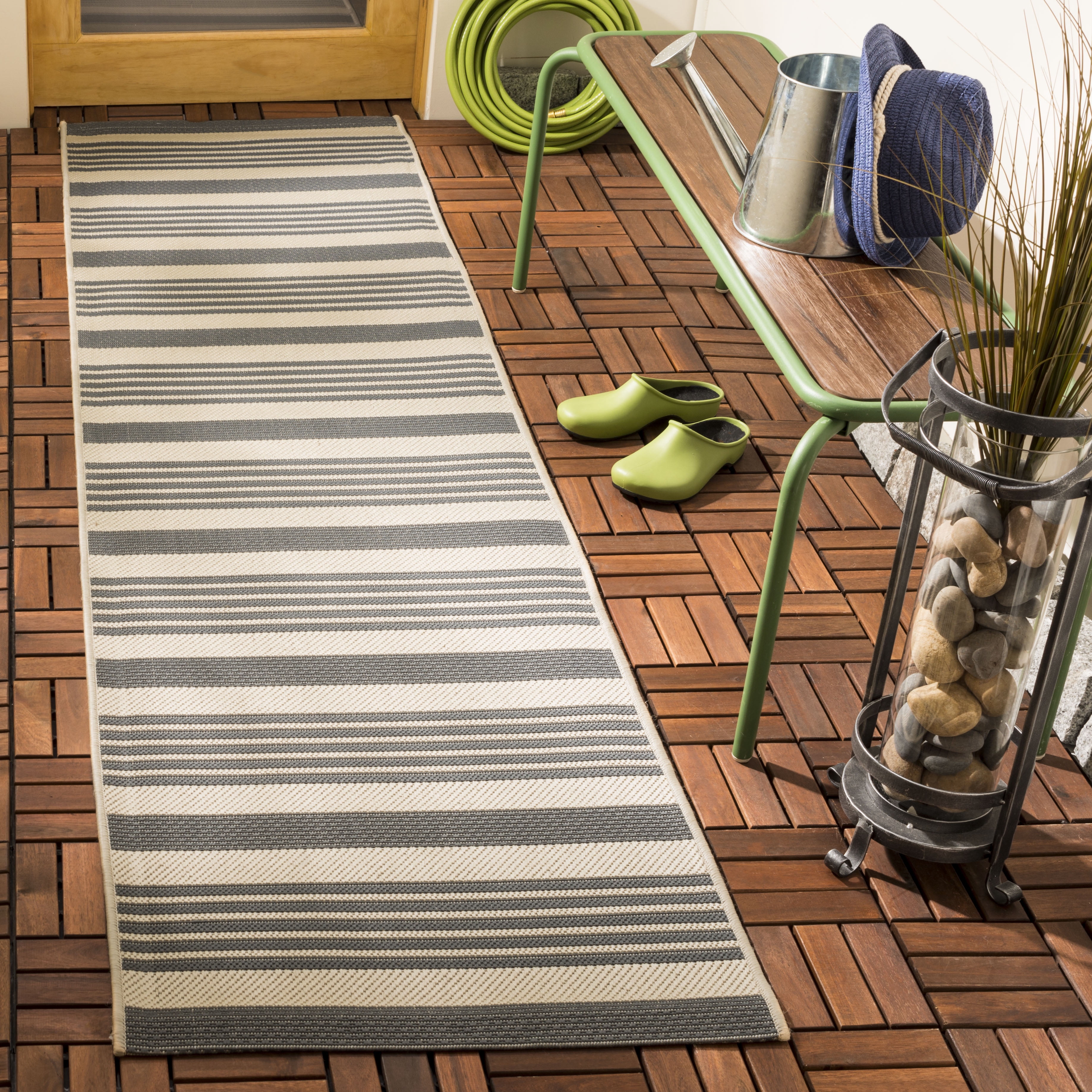 Safavieh Courtyard Caroline Striped Indoor/Outdoor Runner Rug, Gray/Bone, 2'3" x 22'