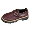 thumbnail image 6 of Womens Loafers Fashion Buckle Strap Round Toe Vintage Leather Work Office Dress Shoes Classic Lug Sole Low Heel Business Casual Shoes Wine Size 6.5, 6 of 6