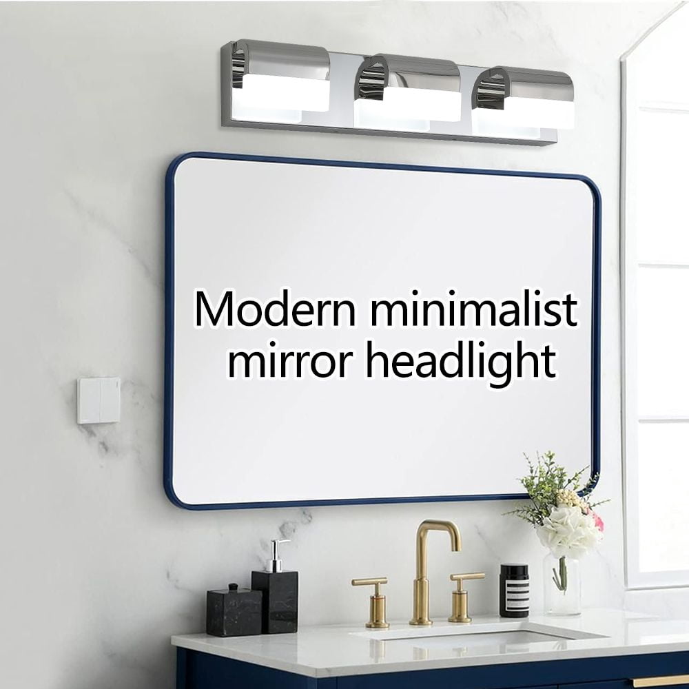 Modern 3-Light LED Vanity Lighting - Chrome Stainless Steel Bathroom Light Fixture for Mirror, Hardwired, 50,000hrs