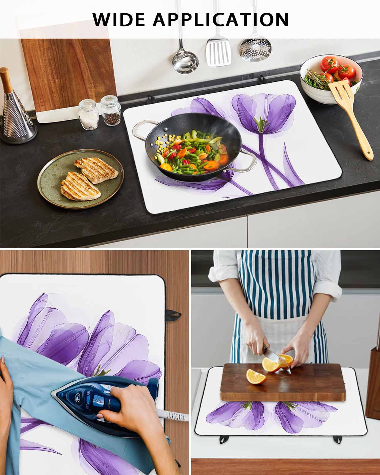 nqOlkjepod Large Induction Cooktop Protector Mat 24"x21", Luxury Purple Tulip Stove Top Covers for Electric Stove, Watercolor Spring Rustic Floral Stove Burner Cover Mats, Glass Top Stove Cover