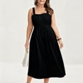 thumbnail image 5 of Mceream Women's Plus Size Spaghetti Strap Midi Dress, Smocked Waist Flowy A-Line Dress, Lightweight Cotton Blend for Casual, Beach, Vacation, Summer Black M, 5 of 5