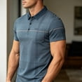 thumbnail image 7 of Men’s Short Sleeve Quick Dry Moisture Wicking Golf Polo Shirt with Pocket Bussiness Casual Striped Tee Tops for Middle-aged Size 3XL Blue, 7 of 7