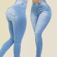thumbnail image 2 of Womens Jeans Classic Casual Slim High Waist Blue Denim Pencil Daily Loose Trendy Delicate Durable Light Blue Pants Sizes XL, 2 of 7