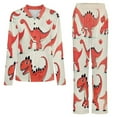 thumbnail image 5 of Cute Red Dinosaur Collection Womens Pyjamas Set Button Up Pyjamas Womens with Long Sleeve Top And Wide Leg Pants V-neck Loungewear Sets, 5 of 9