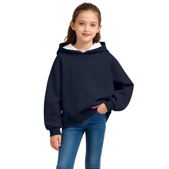 Children Oversized Hoodies Boys Girls Solid Color Pullover Long Sleeve Hooded Sweatshirts Kids Fashion Casual Tops Girl's Oversized Hoodies Navy 13-14Y