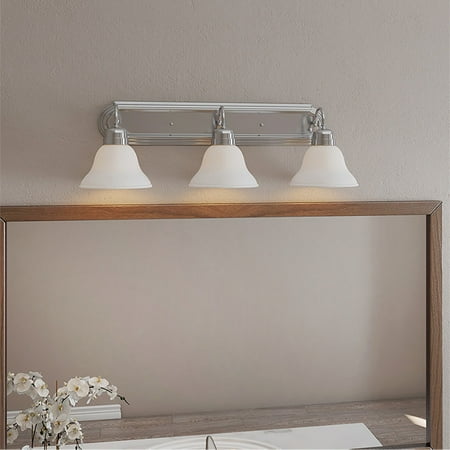 Design House Millbridge 3-Light Satin Nickel Dimmable LED Vanity Light with Frosted Glass Shades