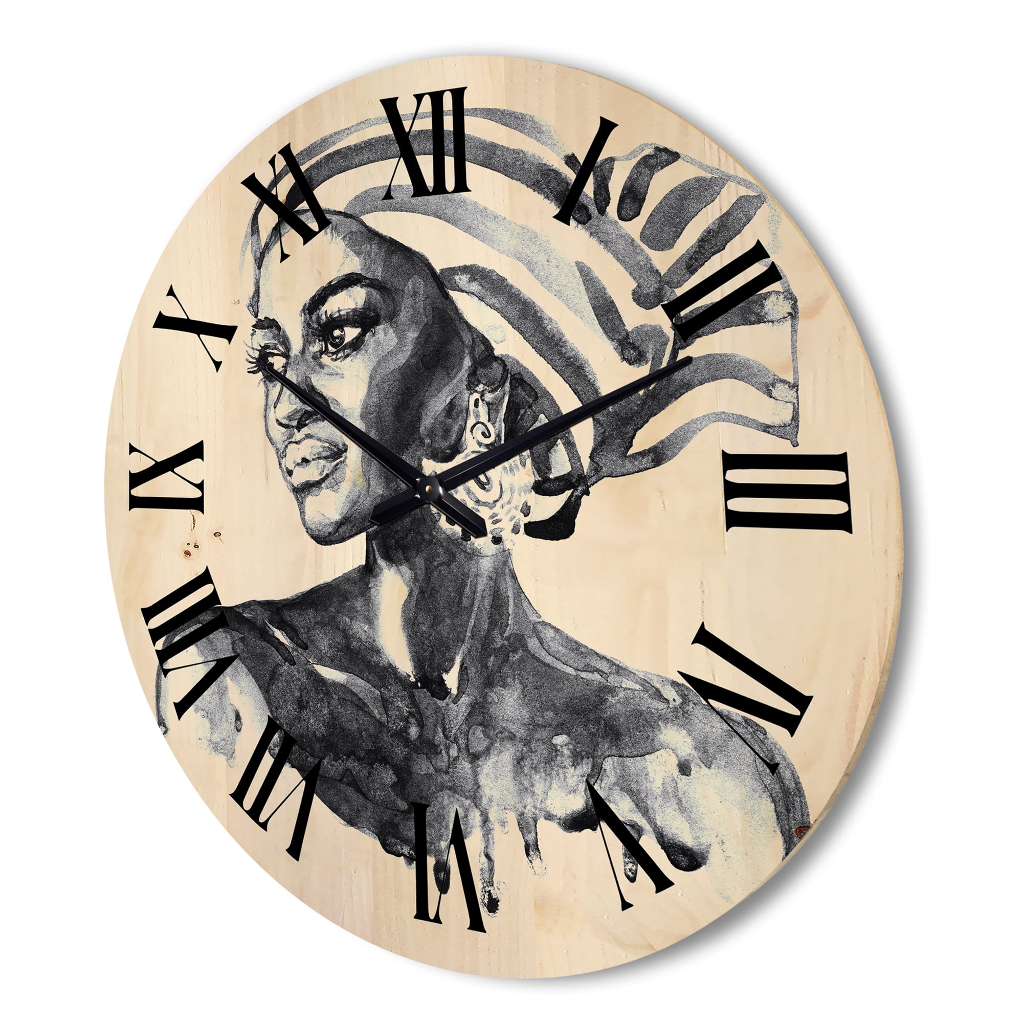 Designart 'Portrait of Afro American Woman XII' Modern Wood Wall Clock