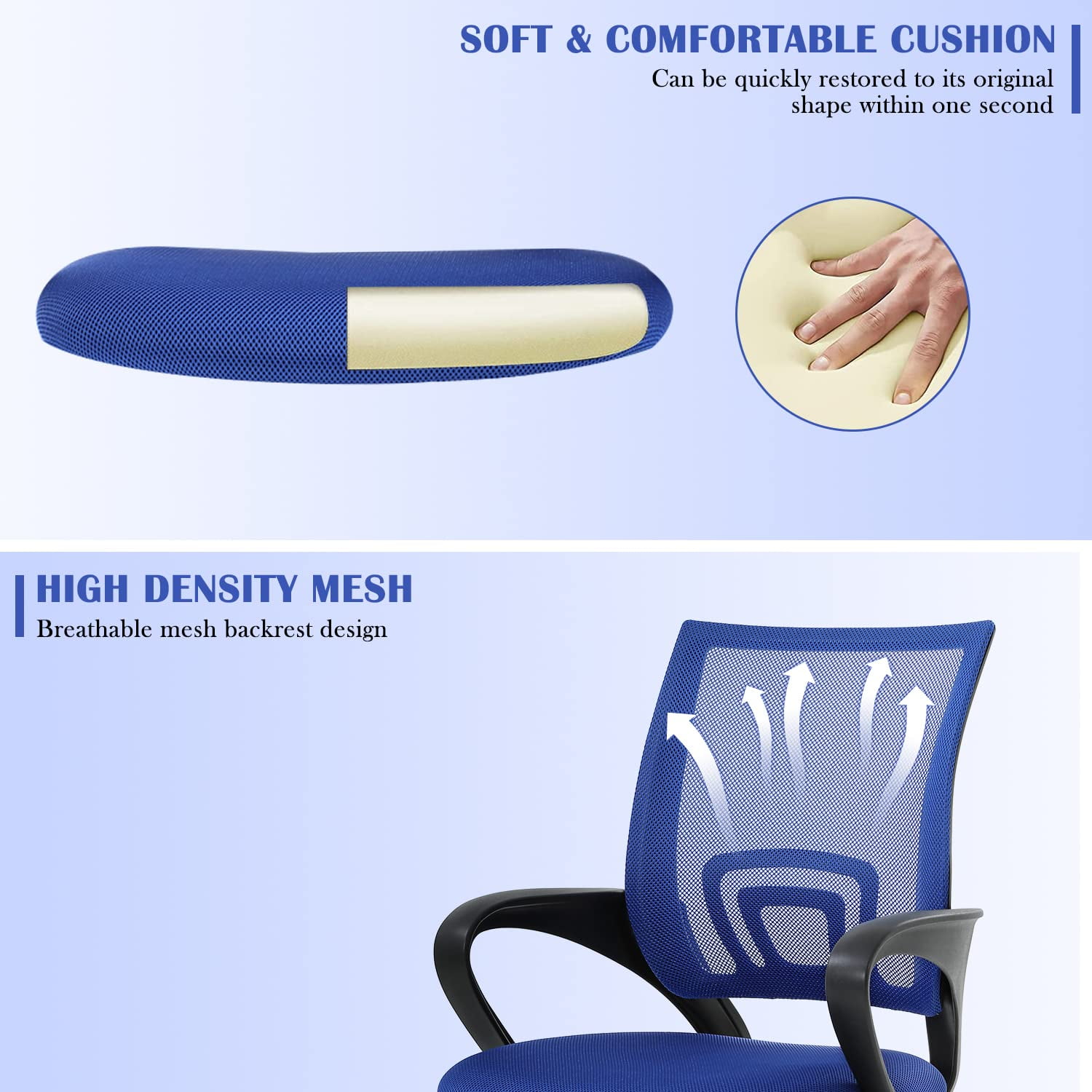 CL.HPAHKL Ergonomic Task Office Chair, Mesh Computer Chair with Lumbar Support Adjustable Mid Back Swivel Rolling Chair with Armrests, Ideal for Home Office & Study, Blue