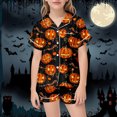 thumbnail image 2 of CONZONE Halloween Pajamas for Girls Pumpkin Pjs Set Hallowmas Jammies Short Sleeve Button Down Shirts Shorts 2 Piece Sleepwear Loungewear for Kids, 2 of 7