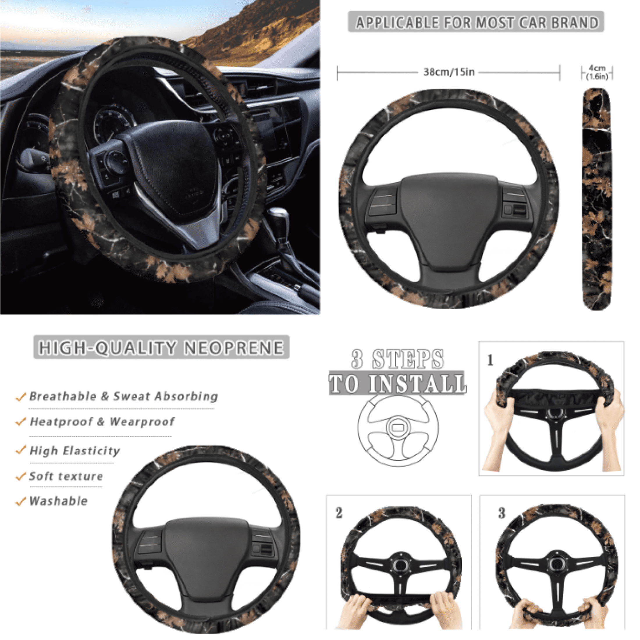 HUIACONG Car Interior Accessory Kit, with Car Trash Can Car Seatbelt Cover Car Cup Holder Coasters, 14 Pack Autumn Leaves