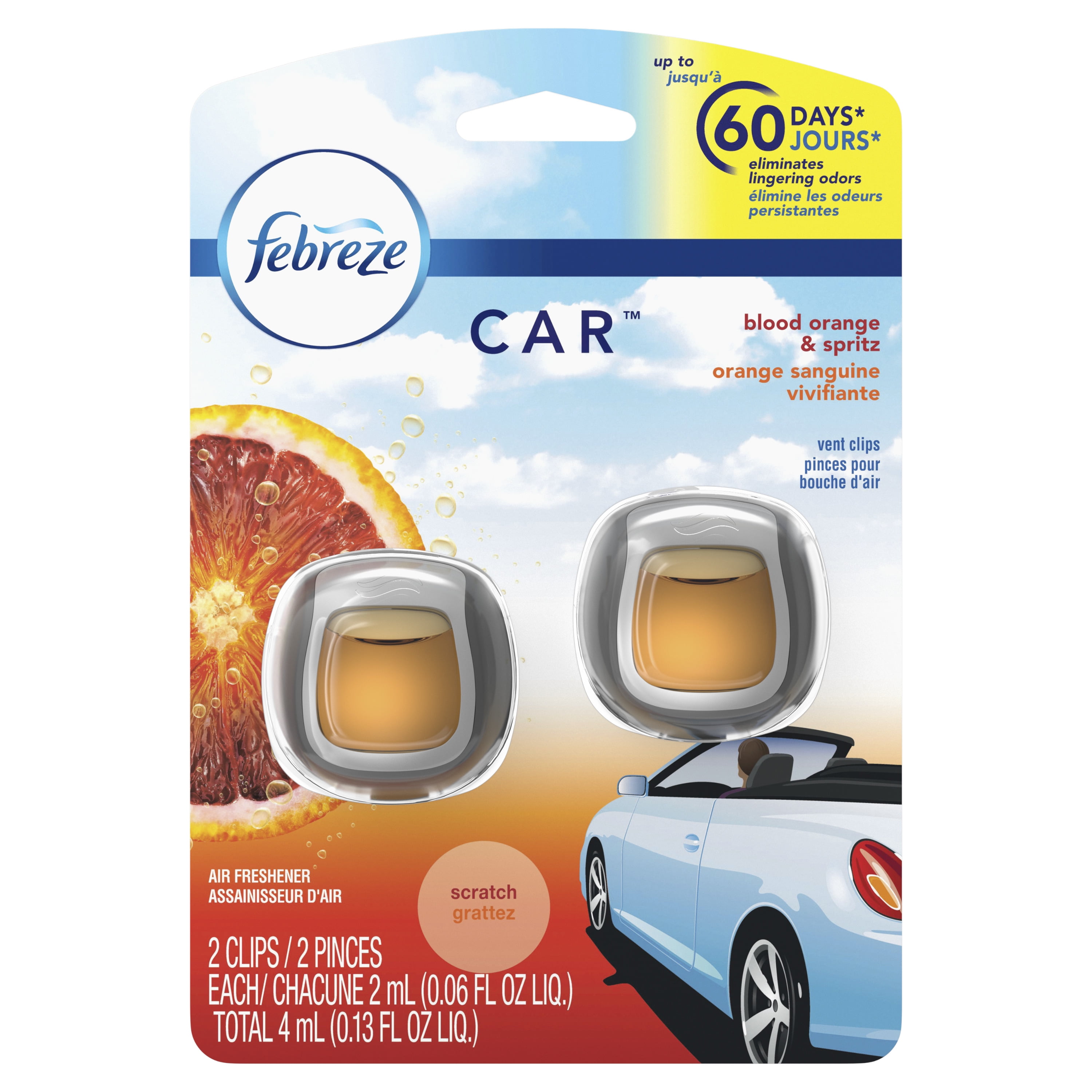 Febreze Car OdorEliminating Air Freshener, Blood Orange, 2 ct