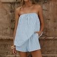 thumbnail image 4 of Women Striped Tube Top Shorts Set - Drawstring Strapless Top and Shorts Set Loose Fit Summer Vacation Outfits, 4 of 5