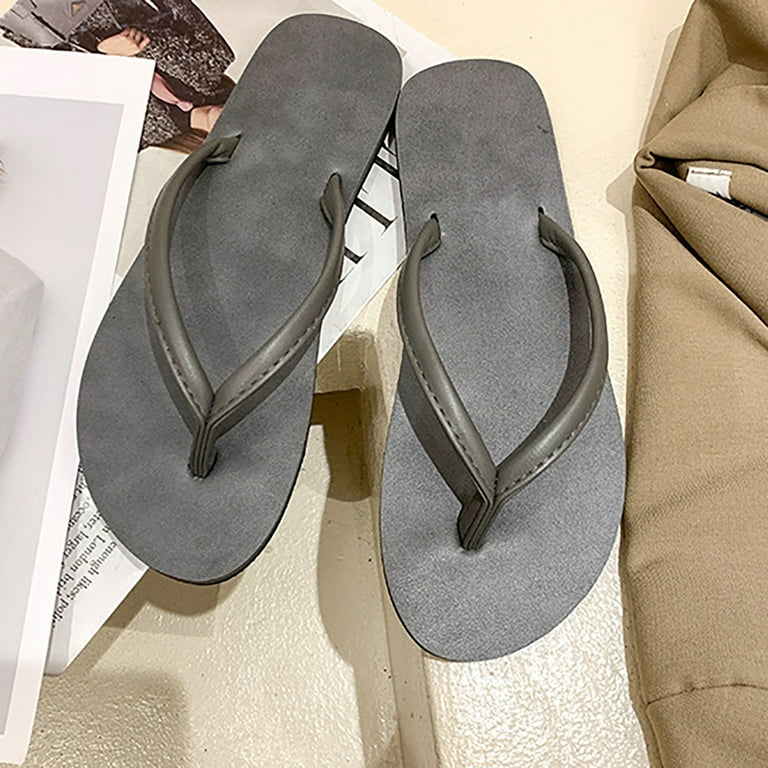 XIMIN Vegan Leather Flip Flops for Women Footwear Memory Foam