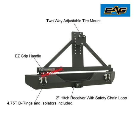 EAG EZ-Grip Rear Bumper with Tire Carrier in Black - fits 97-06 Jeep Wrangler