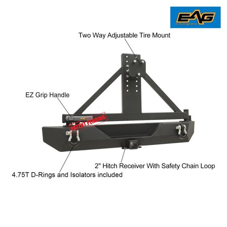 Bumper Tire Carrier - EAG EZ-Grip Rear Bumper with Tire Carrier in Black - fits 97-06 Jeep Wrangler TJ/YJ