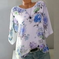 thumbnail image 3 of Flywake T-shirt Décontracté Grande Taille pour Femmes Imprimé Floral Col Rond Manches Courtes Tunique Ample Confortable Tops d'Été, 3 of 3