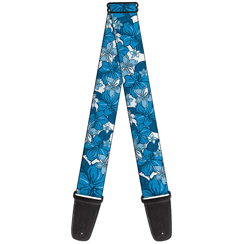 Buckle-Down Guitar Strap, Hibiscus Collage White Blues, 2 Inches Wide