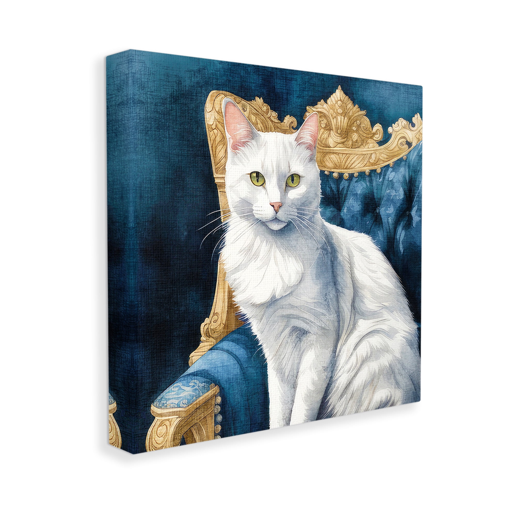 Stupell Industries White Cat & Ornate Chair Animals & Insects Painting Gallery Wrapped Canvas Art Print Wall Art, 36 x 36