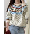 thumbnail image 2 of Suéter Fair Isle de manga larga grueso de invierno vintage Jacquard suéter navideño para mujer suéter suelto informal de moda para parejas suéter de punto, 2 of 5