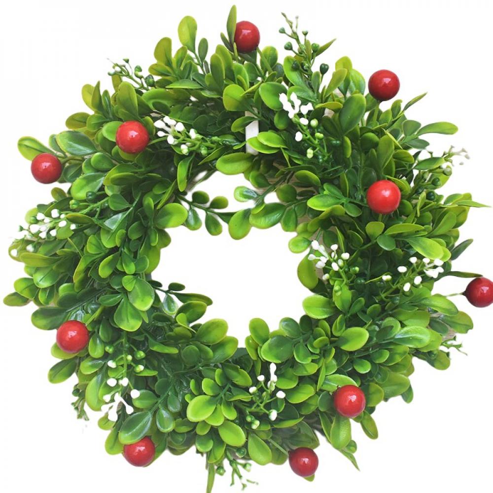 12inch Happy Christmas Wreath Farmhouse Natural Floral Wreath, Round Door Wreath, Artificial