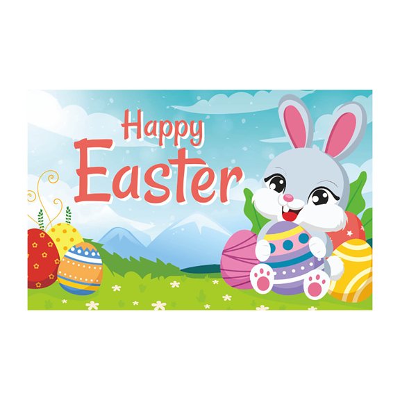 TERGAYEE Happy Easter Party Backdrop Banner,Spring Easter Rabbit Colorful Eggs Sign Yard Photo Background Bunny Photography for Easter Party Decoration