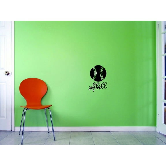 Custom Decals Softball Wall Art Size: 12 X 18 Inches Color: Black