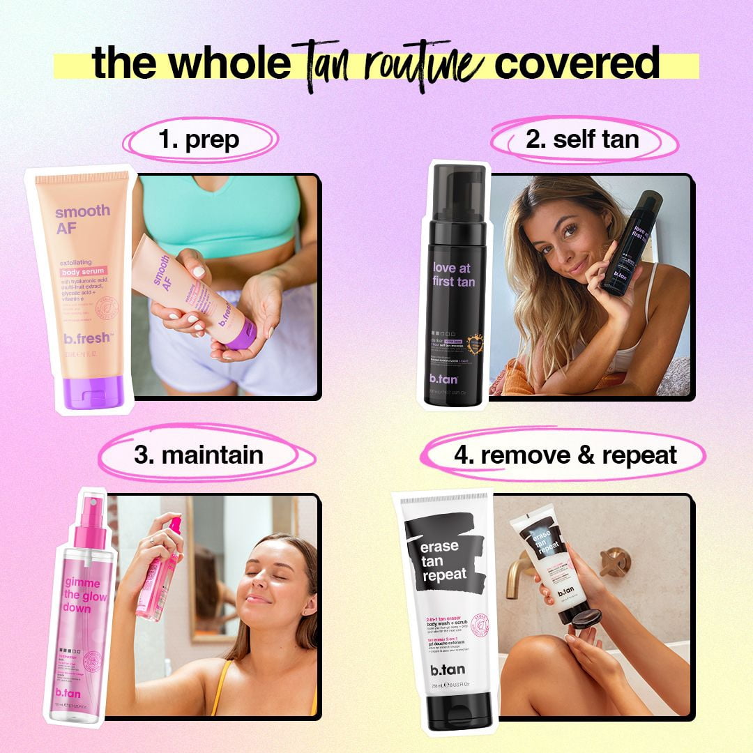 b.tan Clear Face Tan Mist | Gimme The Glow Down - Best Facial Tanner Spray, Gradual Bronzing Sunless Tanning Water, Infused with Rosewater, No Fake Tan Smell, 6.7 Fl Oz