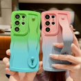 thumbnail image 3 of for Samsung Galaxy S22 Ultra Case with Strap Stand, Cute Gradient Color Wavy S22 Ultra Case with Camera Lens Cover Protect Soft Silicone Bumper Phone Case for Women Men 6.8" (Green Blue), 3 of 10