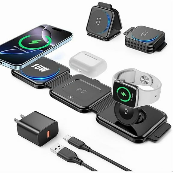 3 in 1 Charging Station for Apple Devices 20W Foldable Mag-Safe Charger for Travel Wireless Charger Pad for iPhone 16 15 14 13 12 Pro/Pro Max/Plus/Mini AirPods 2/3/Pro iWatch Ultra/8/7/SE/6/5/4/3/2