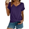 thumbnail image 3 of Womens Casual Short Sleeve Top Slim Fit V Neck Knot Front T Shirt Fashion Tee, 3 of 6