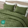 thumbnail image 3 of Chezmoi Collection Glen 3-Piece Crescent Stitched Quilt Set, Queen Size, Olive Green, Rayon Derived from Bamboo & Polyester Blended, Soft Breathable Cooling Bedspread for Hot Sleepers, 3 of 9