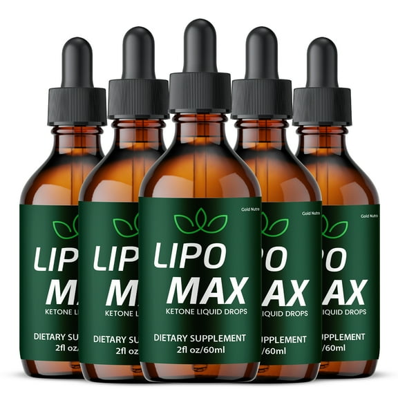 Lipo Max Liquid Supplement, LipoMax Drops, All Natural Premium Formula, Overall Wellness Extract Official Maximum Strength 60 mL per Bottle (5 Pack)