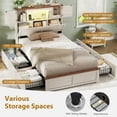 thumbnail image 4 of Farmhouse Twin Size Bed Frame with Bookcase Headboard, Wood Platform Bed with LED Lights & 4 Drawers, No Box Spring Needed, White, 4 of 7