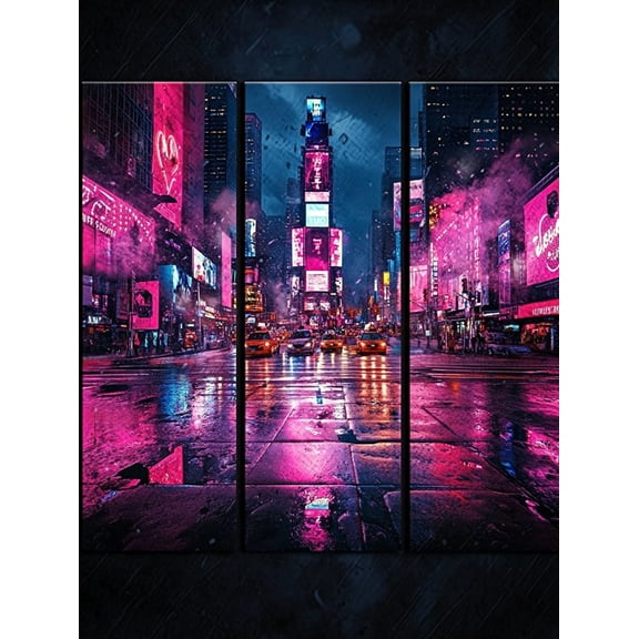 Times Square Neon Cityscape Decorative Painting/Canvas Art, Suitable for Decorating Living Room, Bedroom, Office, Hotel, Apartment, Dining Room, and Study Room.